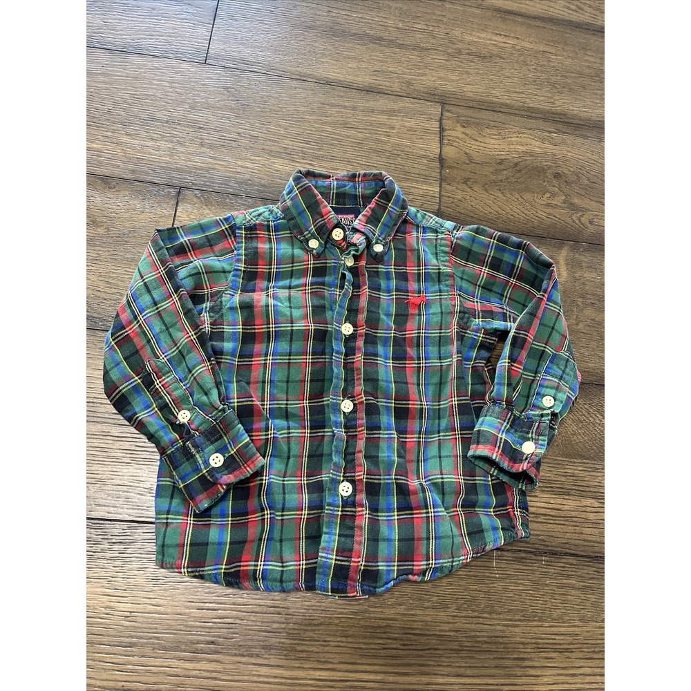 Wrangler Jeans Co infant Size 24M Holiday Plaid Button Up Shirt‎